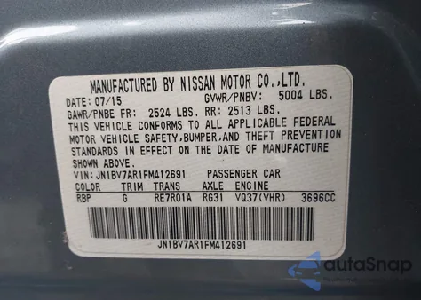 2015 Infiniti Q50 Premium из США, поврежденный, VIN JN1BV7AR1FM412691